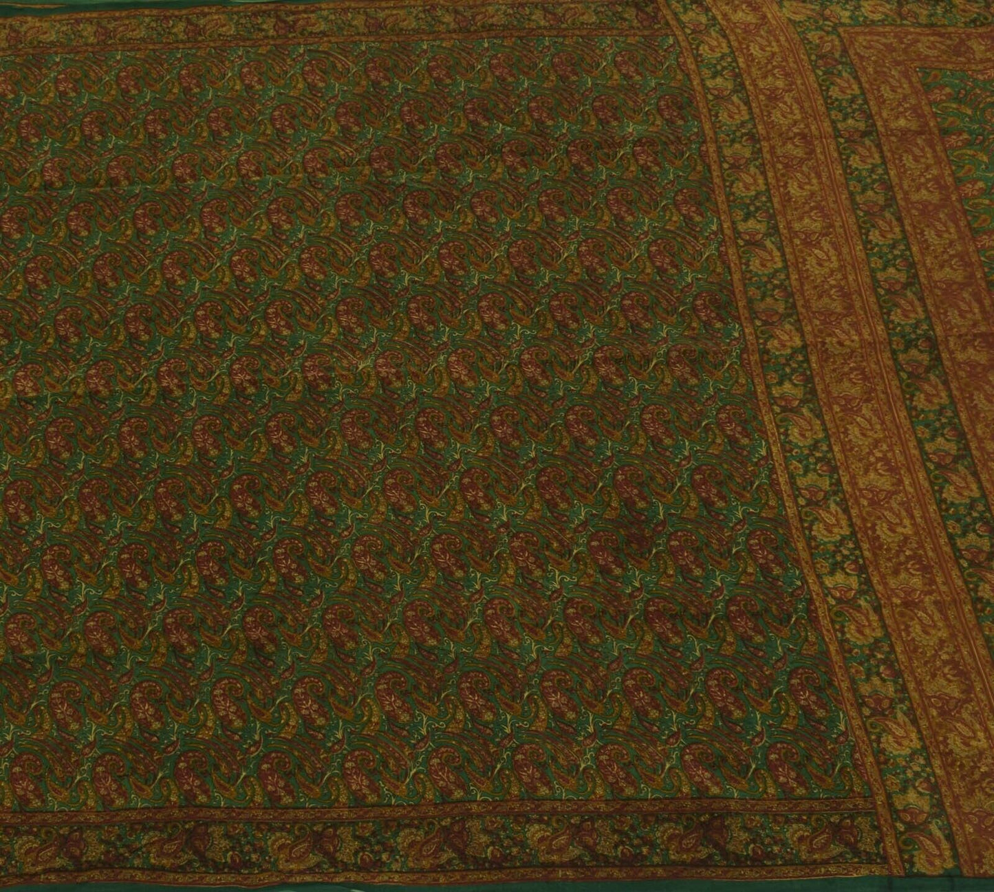 Vintage Scrap Saree 100% Pure Crepe Silk Printed Craft Green Remnant Fabric