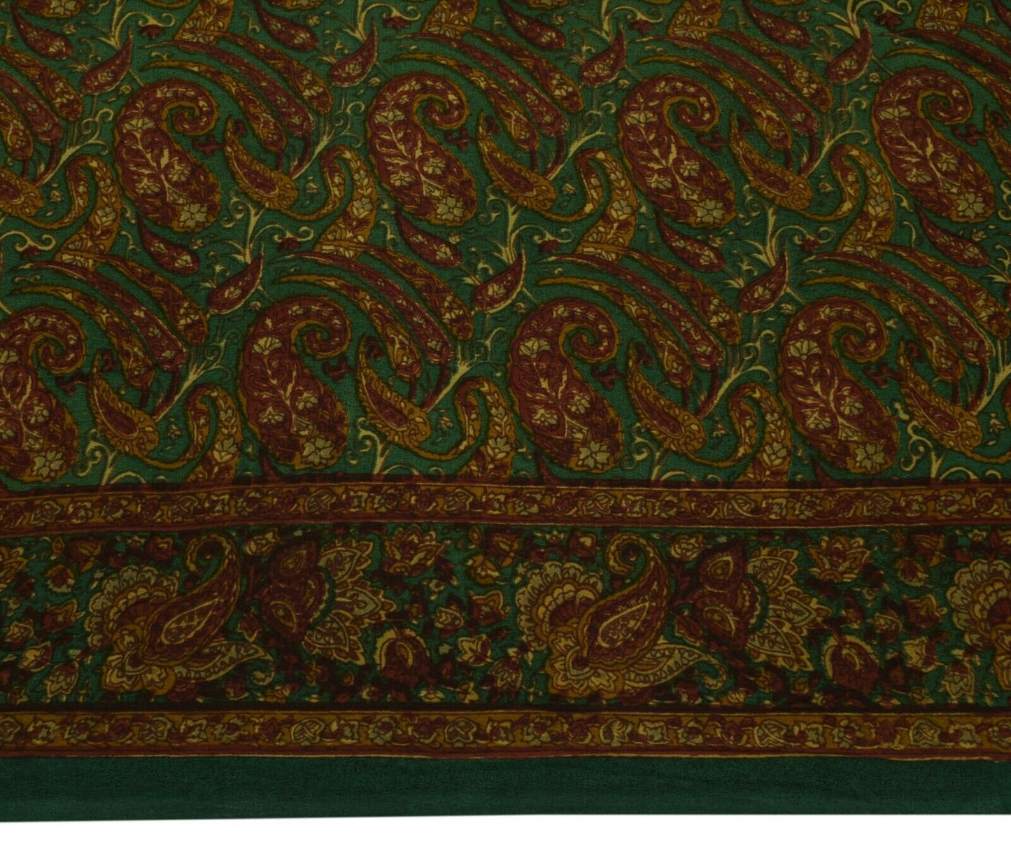 Vintage Scrap Saree 100% Pure Crepe Silk Printed Craft Green Remnant Fabric