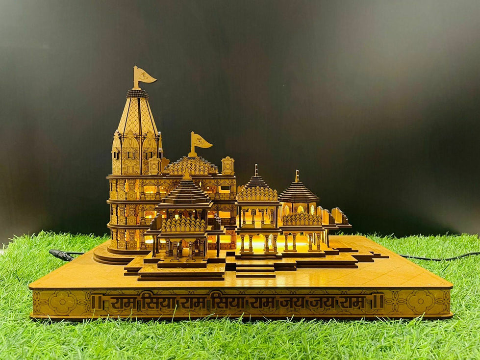 Sri Ram Wooden Mandir Hindu Temple Hand Made MDF with Laser Cutting LED lights