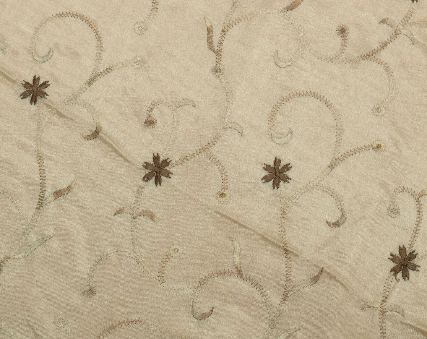 Sushila Vintage Cream Saree Blend Silk Embroidered Floral Sari Craft Fabric