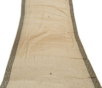 Sushila Vintage Cream Saree Blend Silk Embroidered Floral Sari Craft Fabric