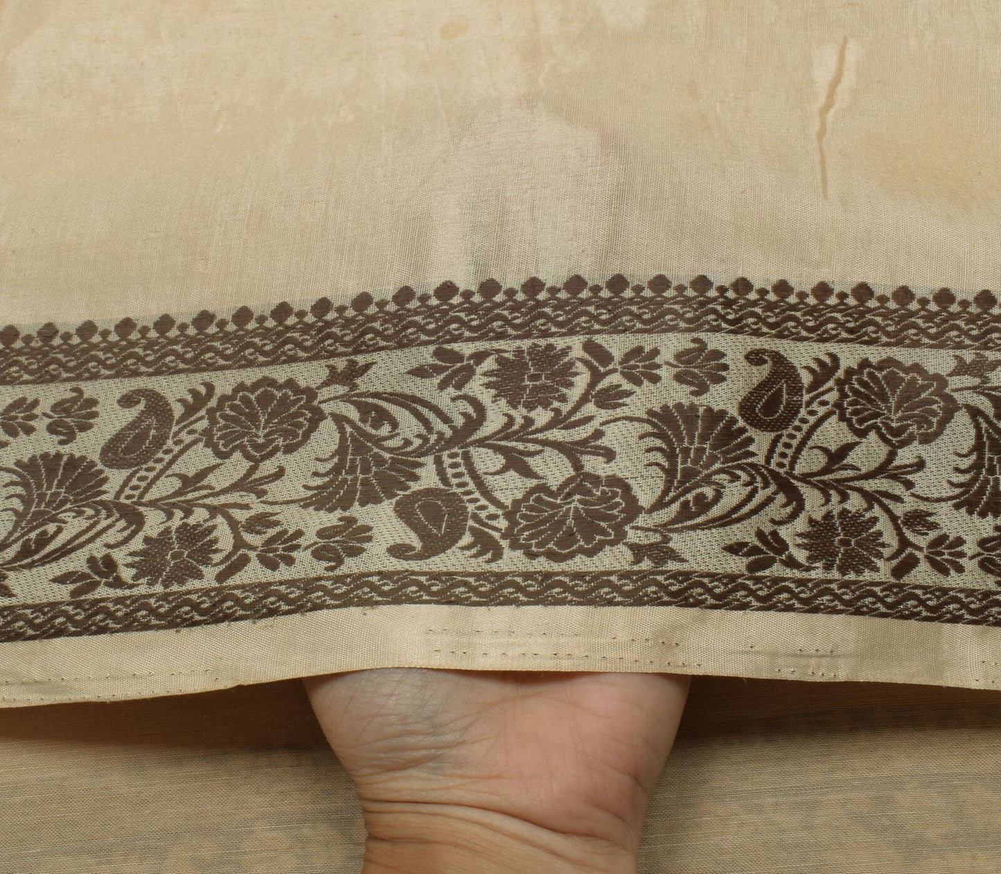 Sushila Vintage Cream Saree Blend Silk Embroidered Floral Sari Craft Fabric