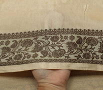 Sushila Vintage Cream Saree Blend Silk Embroidered Floral Sari Craft Fabric