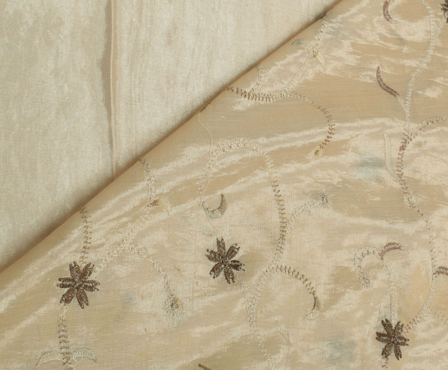 Sushila Vintage Cream Saree Blend Silk Embroidered Floral Sari Craft Fabric