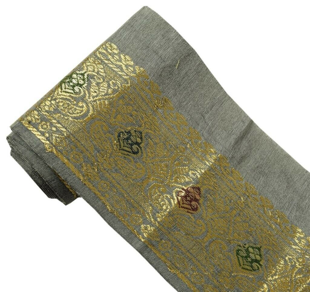 Vintage Sari Border Indian Craft Sewing Trim Zari Woven Gray golden Lace