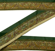 Antique Vintage Saree Border Indian Craft Trim Embroidered Green Ribbon Lace