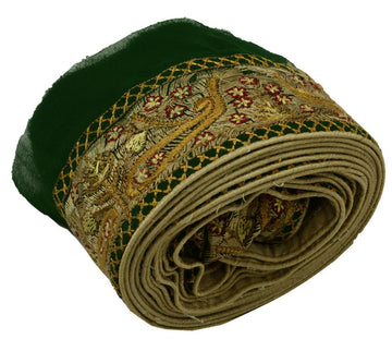 Antique Vintage Saree Border Indian Craft Trim Embroidered Green Ribbon Lace
