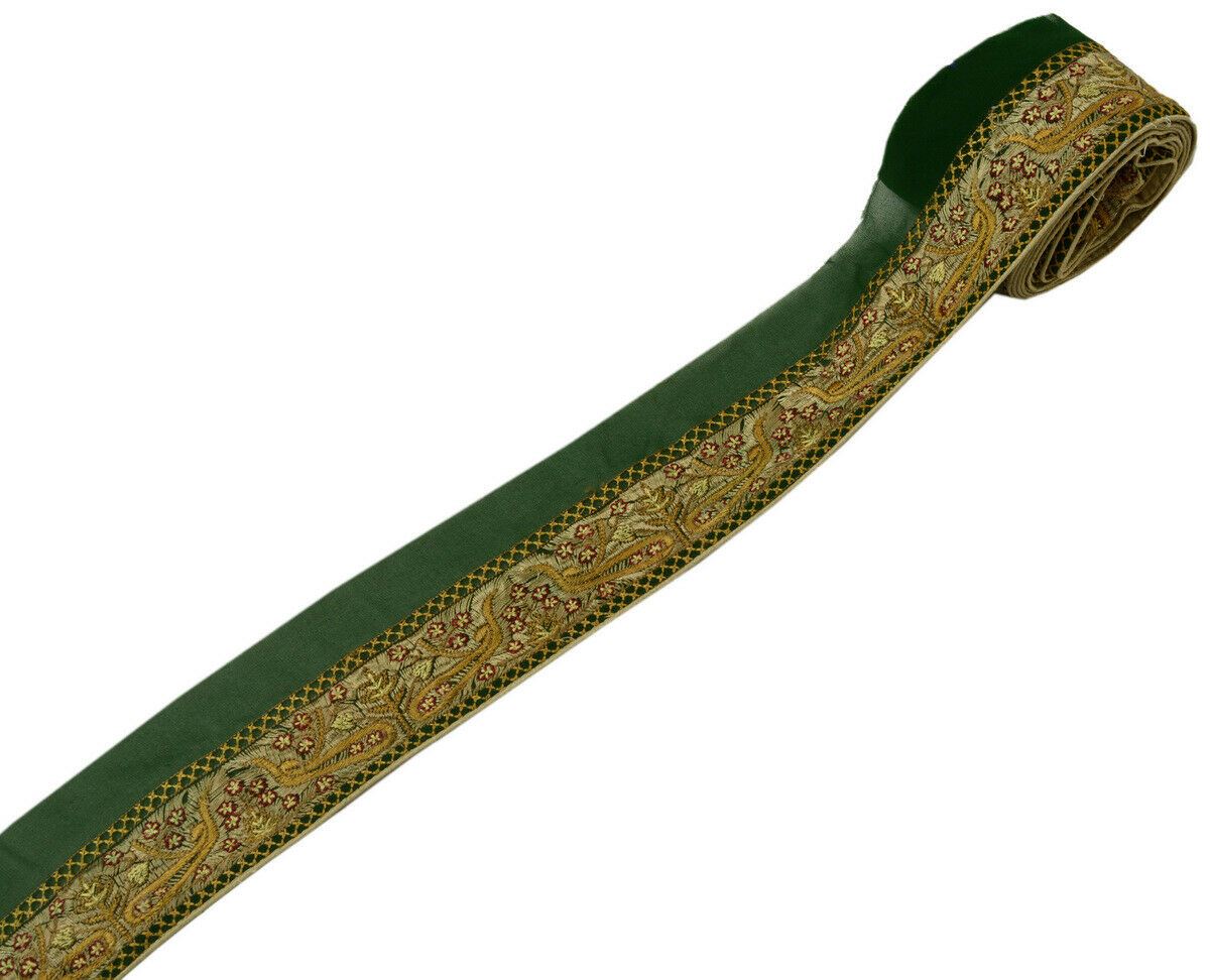 Antique Vintage Saree Border Indian Craft Trim Embroidered Green Ribbon Lace