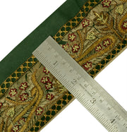 Antique Vintage Saree Border Indian Craft Trim Embroidered Green Ribbon Lace