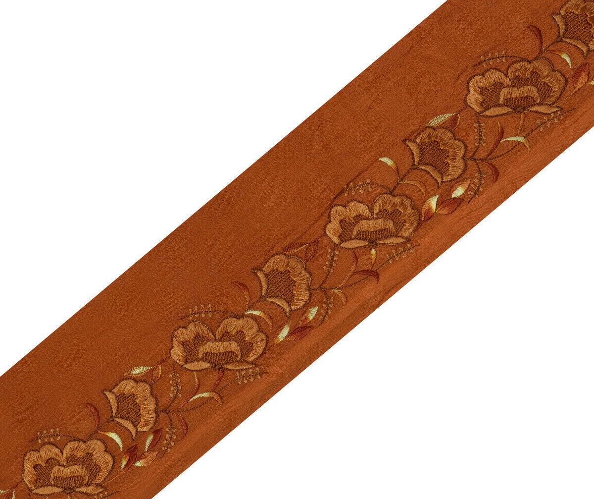 Antique Vintage Saree Border Indian Craft Trim Embroidered Floral Rust Ribbon