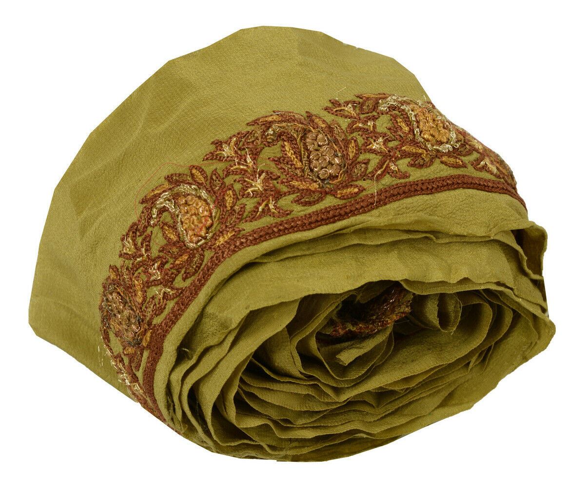 Antique Vintage Saree Border Indian Craft Trim Embroidered Beaded Green Ribbon