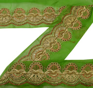 Antique Vtg Saree Border Indian Craft Trim Hand Beaded Embroidered Green Lace