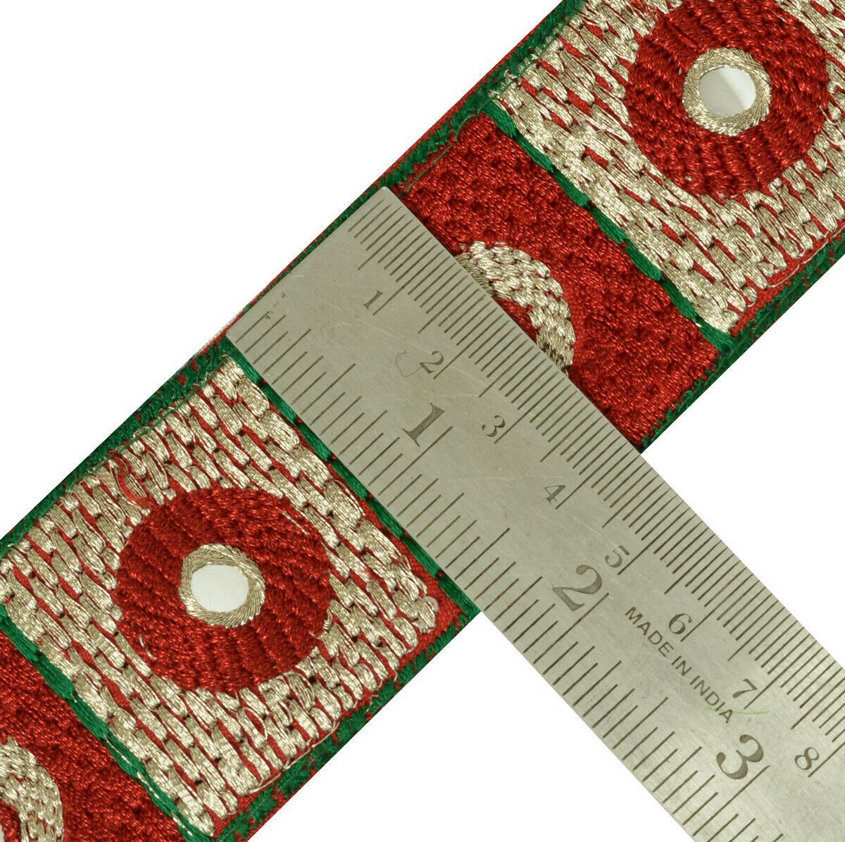 Antique Vtg Saree Border Indian Craft Trim Embroidered Mirror Work Ribbon Lace