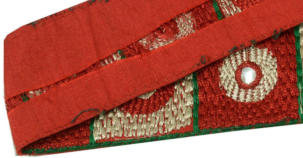 Antique Vtg Saree Border Indian Craft Trim Embroidered Mirror Work Ribbon Lace