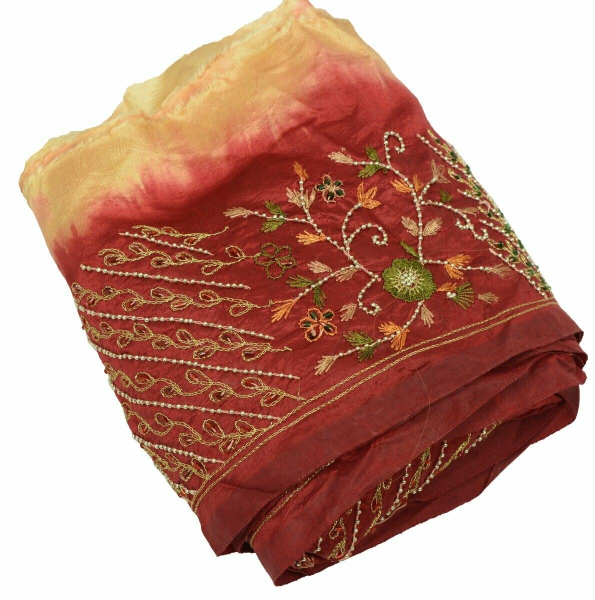 Antique Vintage Saree Border Craft Trim Embroidered Beaded Floral Lace Maroon