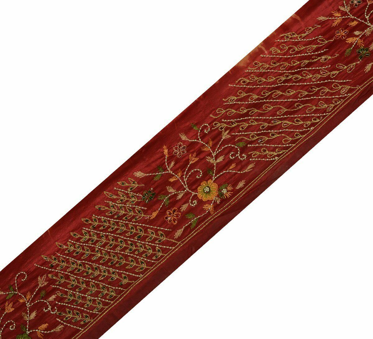 Antique Vintage Saree Border Craft Trim Embroidered Beaded Floral Lace Maroon