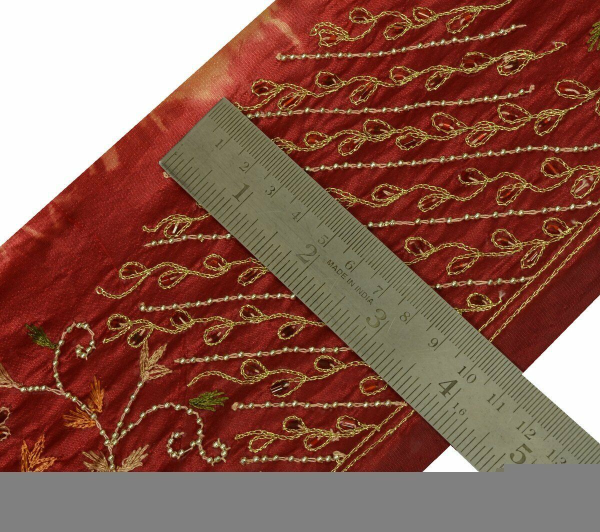 Antique Vintage Saree Border Craft Trim Embroidered Beaded Floral Lace Maroon