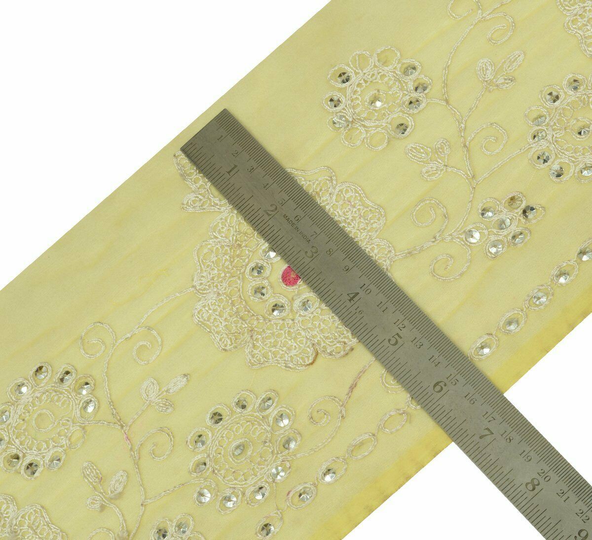 Antique Vintage Saree Border Indian Craft Trim Embroidered Green Ribbon Lace