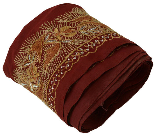 Antique Vintage Saree Border Indian Craft Trim Embroidered Floral Ribbon Maroon