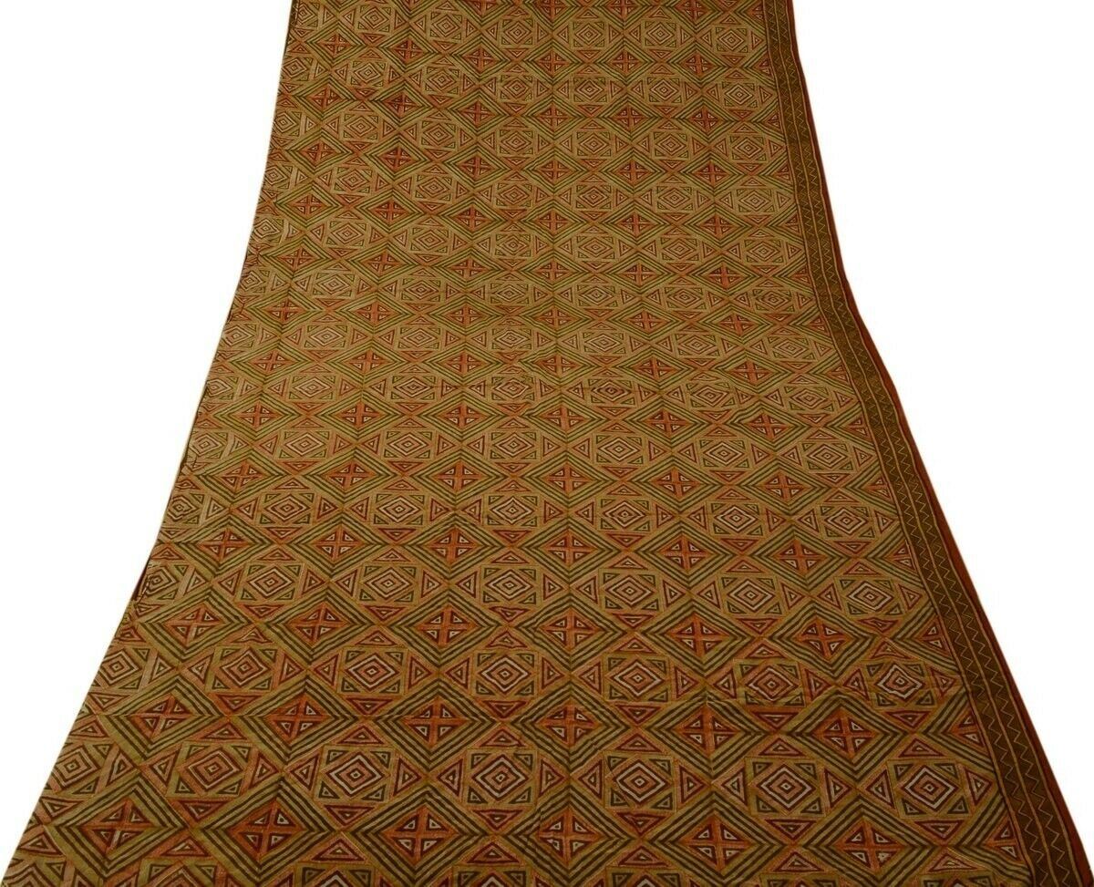 Vintage Indian Saree 100% Pure Crepe Silk Printed Soft Scrap Fabric for Craft