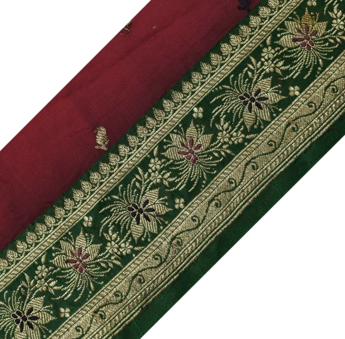 Vintage Sari Border Indian Craft Trim Zari Woven Banarasi Brocade Green Lace