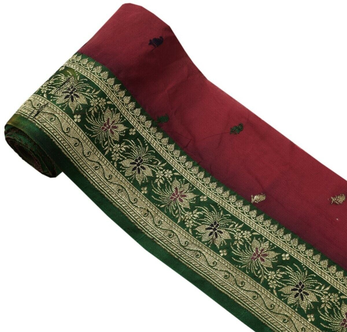 Vintage Sari Border Indian Craft Trim Zari Woven Banarasi Brocade Green Lace