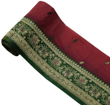 Vintage Sari Border Indian Craft Trim Zari Woven Banarasi Brocade Green Lace
