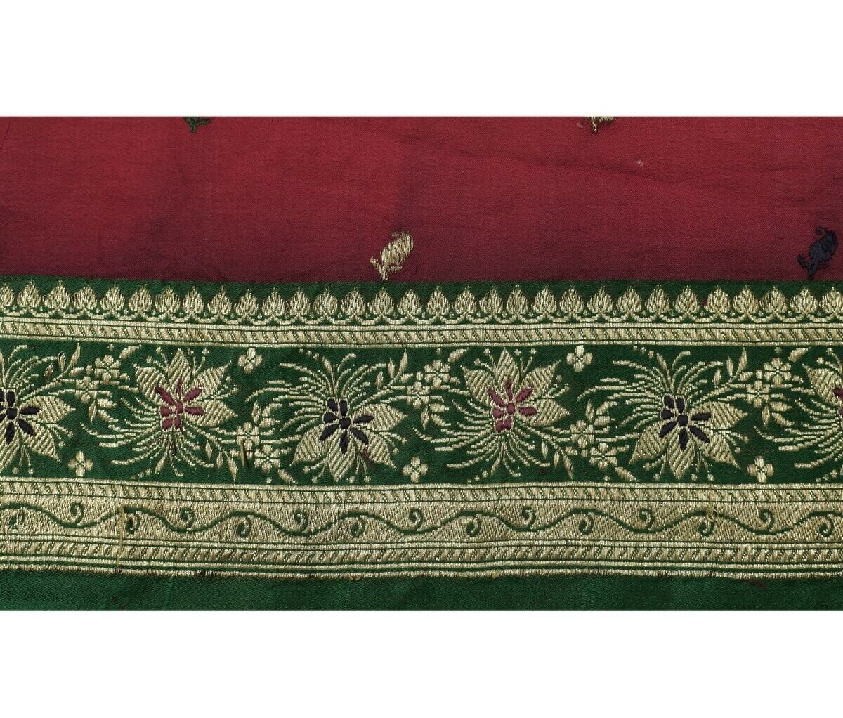 Vintage Sari Border Indian Craft Trim Zari Woven Banarasi Brocade Green Lace