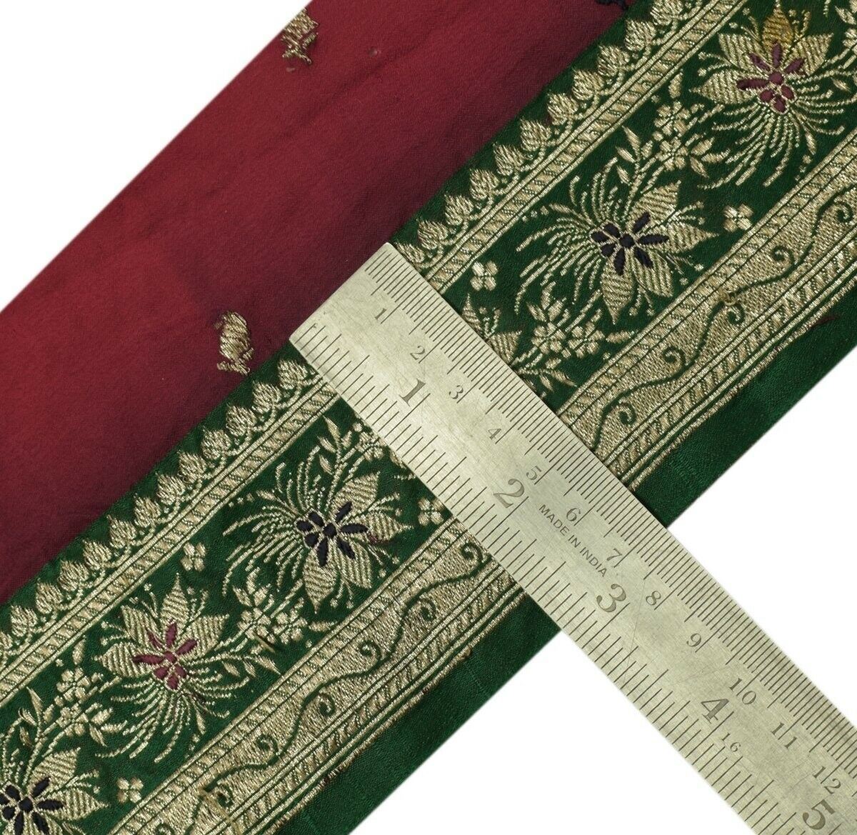 Vintage Sari Border Indian Craft Trim Zari Woven Banarasi Brocade Green Lace