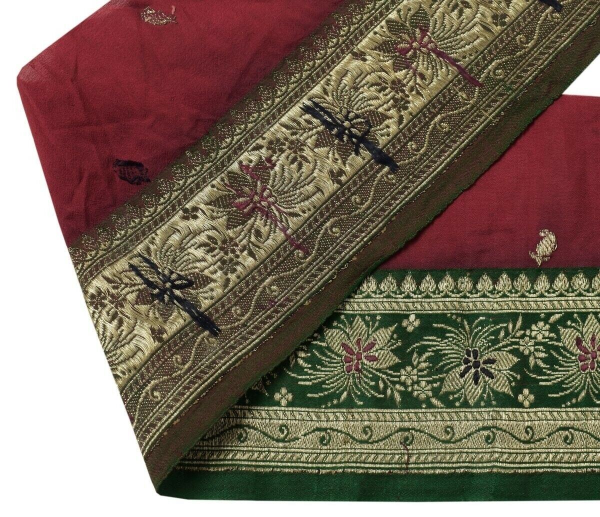 Vintage Sari Border Indian Craft Trim Zari Woven Banarasi Brocade Green Lace