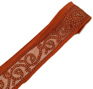 Antique Vtg Saree Border Indian Craft Trim Hand Beaded Net Fabric Ribbon Rust