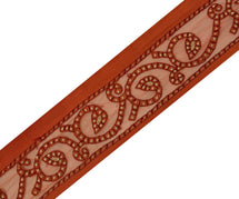 Antique Vtg Saree Border Indian Craft Trim Hand Beaded Net Fabric Ribbon Rust
