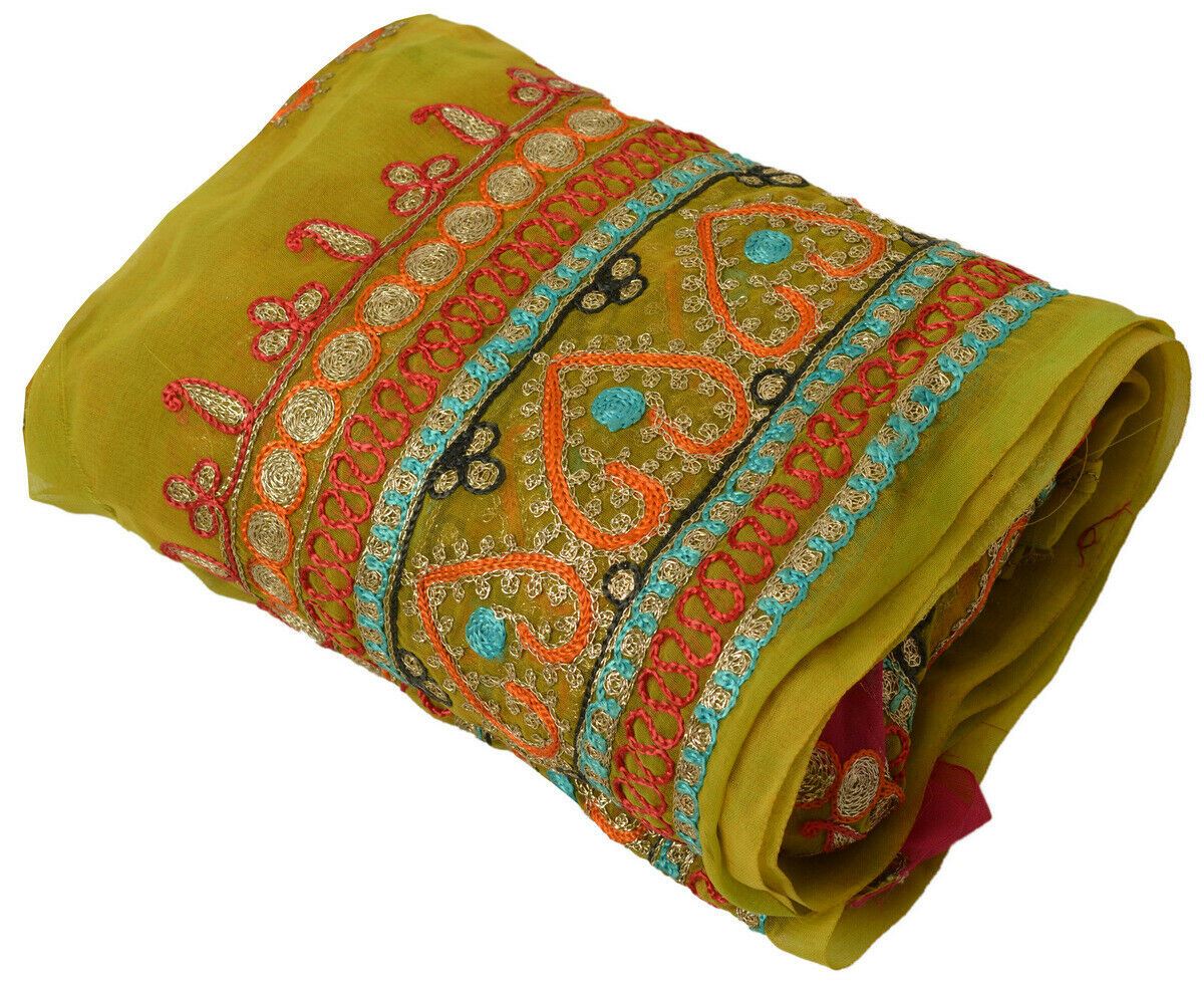 Antique Vintage Saree Border Indian Craft Trim Embroidered Ribbon Lace Green