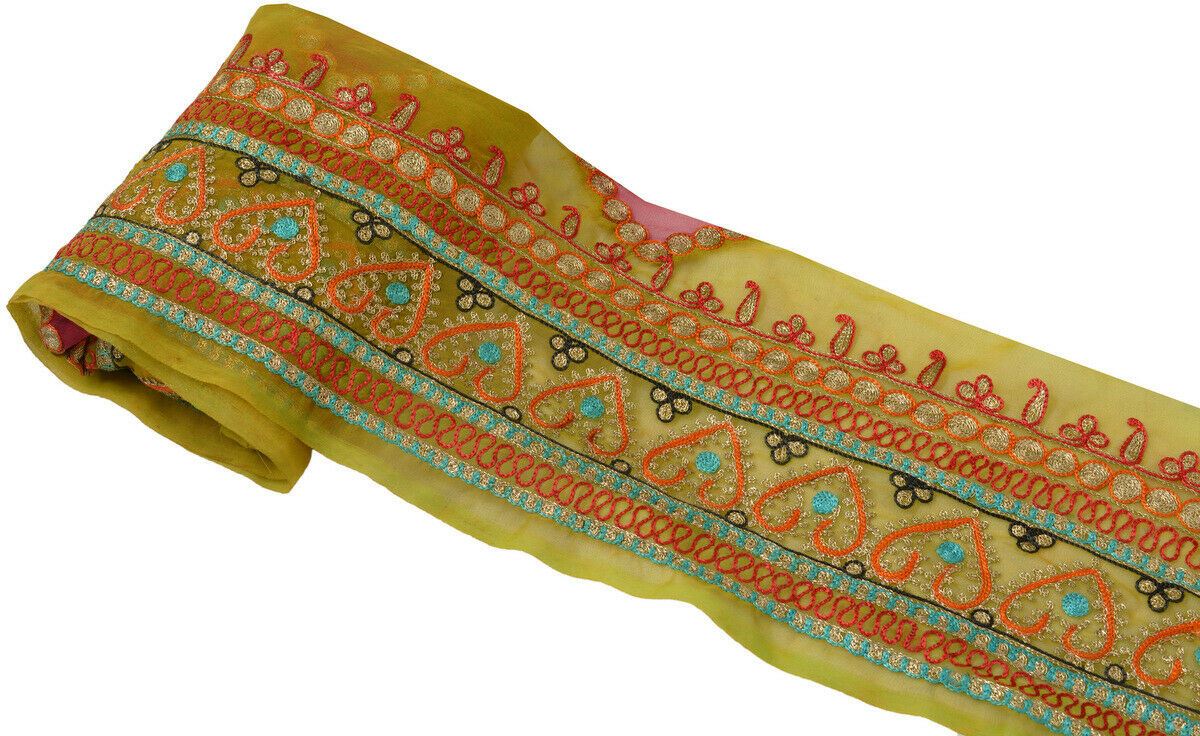 Antique Vintage Saree Border Indian Craft Trim Embroidered Ribbon Lace Green