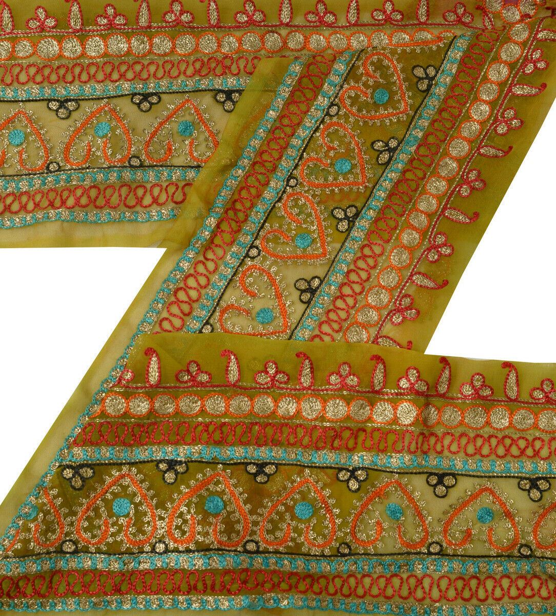 Antique Vintage Saree Border Indian Craft Trim Embroidered Ribbon Lace Green