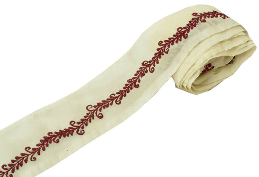 Antique Vintage Saree Border Indian Craft Trim Embroidered Cream Ribbon Lace