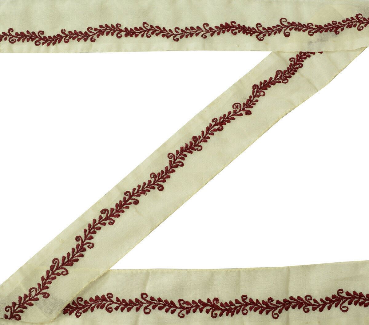 Antique Vintage Saree Border Indian Craft Trim Embroidered Cream Ribbon Lace
