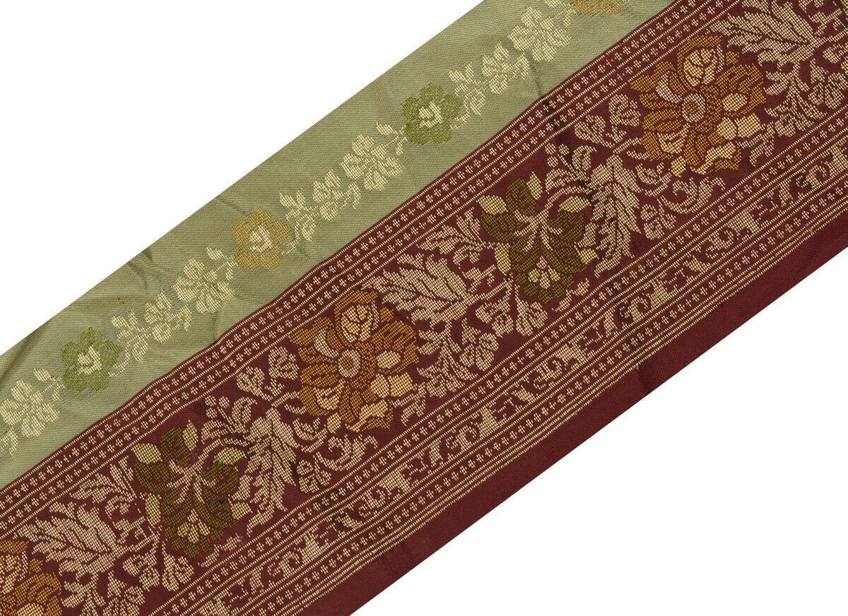 Antique Vintage Saree Border Indian Craft Trim Woven Floral Ribbon Lace Maroon