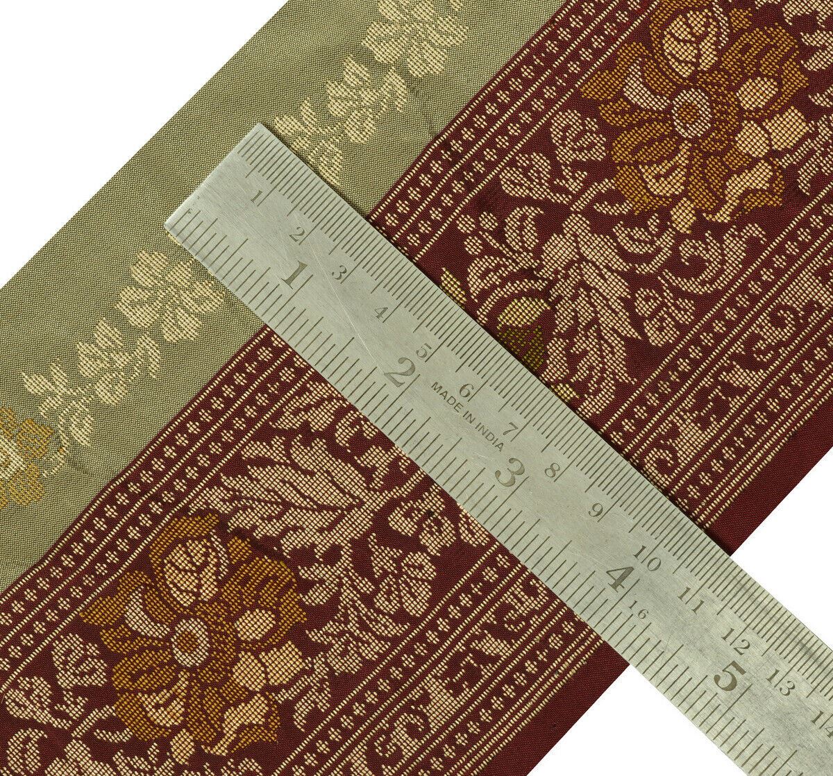 Antique Vintage Saree Border Indian Craft Trim Woven Floral Ribbon Lace Maroon