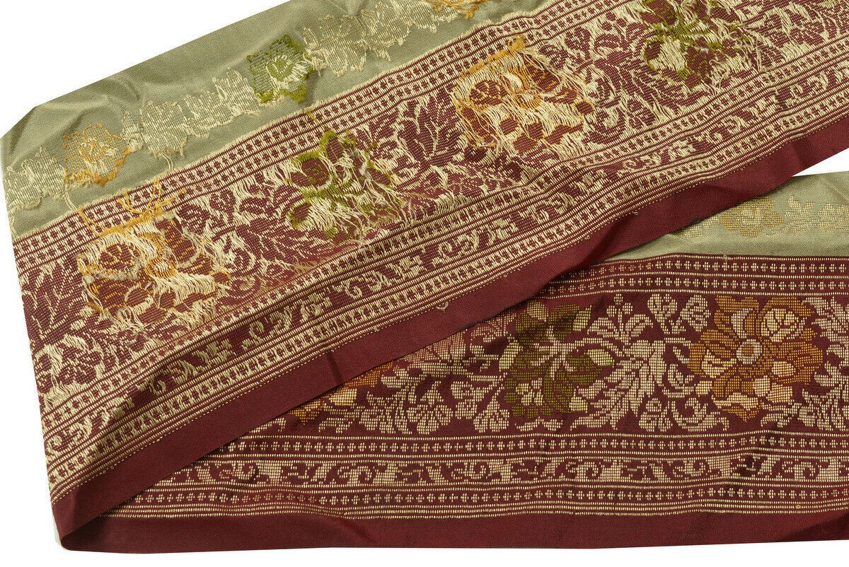 Antique Vintage Saree Border Indian Craft Trim Woven Floral Ribbon Lace Maroon