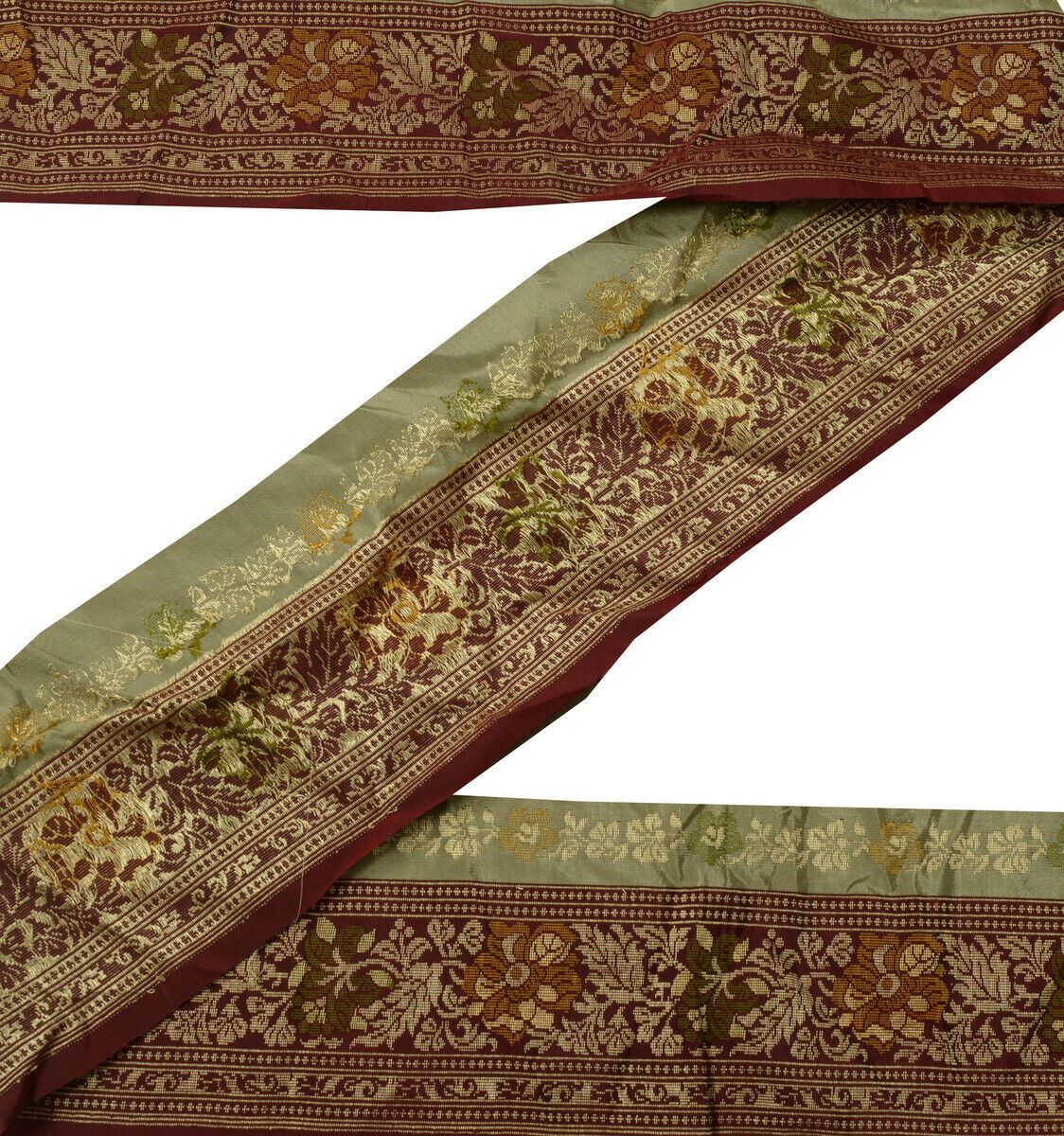Antique Vintage Saree Border Indian Craft Trim Woven Floral Ribbon Lace Maroon
