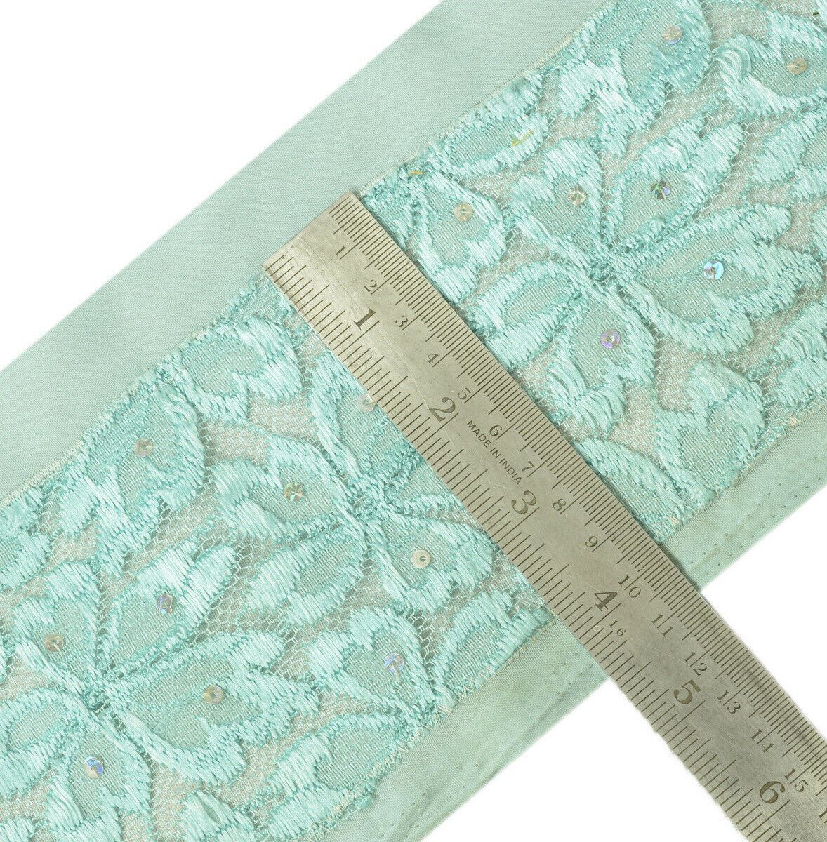 Antique Vintage Saree Border Indian Craft Trim Embroidered Net Ribbon Blue Lace