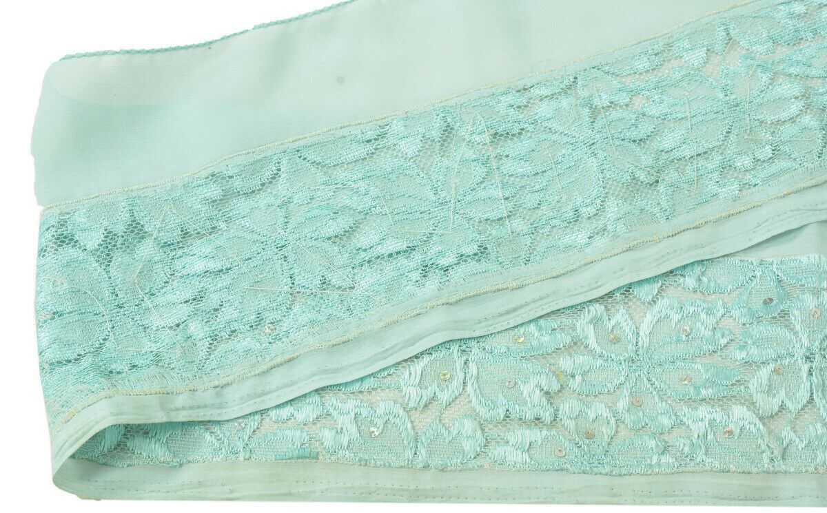 Antique Vintage Saree Border Indian Craft Trim Embroidered Net Ribbon Blue Lace