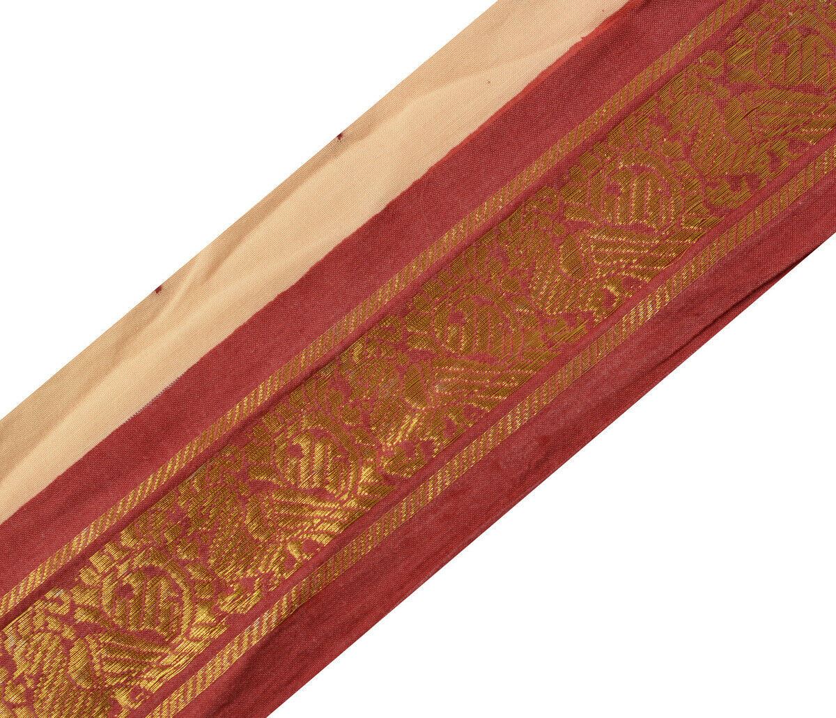Antique Vintage Saree Border Indian Craft Trim Woven Zari Peacock Maroon Ribbon