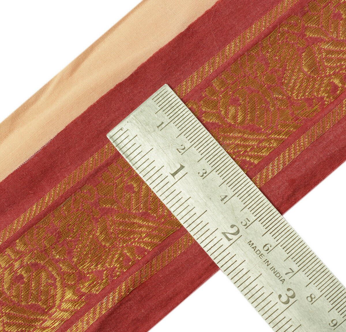Antique Vintage Saree Border Indian Craft Trim Woven Zari Peacock Maroon Ribbon