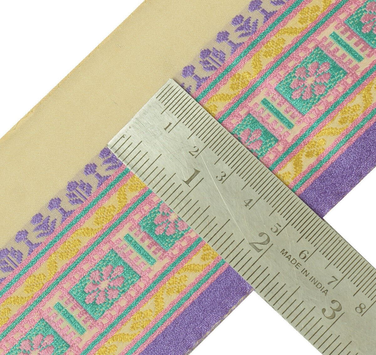 Antique Vintage Saree Border Indian Craft Trim Woven Resam Brocade Cream Lace