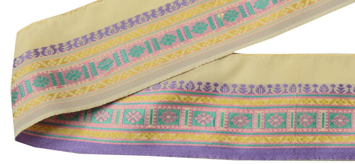 Antique Vintage Saree Border Indian Craft Trim Woven Resam Brocade Cream Lace