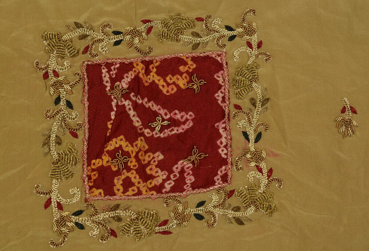 Vintage Saree Multi Purpose Fabric Piece for Sew Craft Hand Beaded Zardozi Crepe