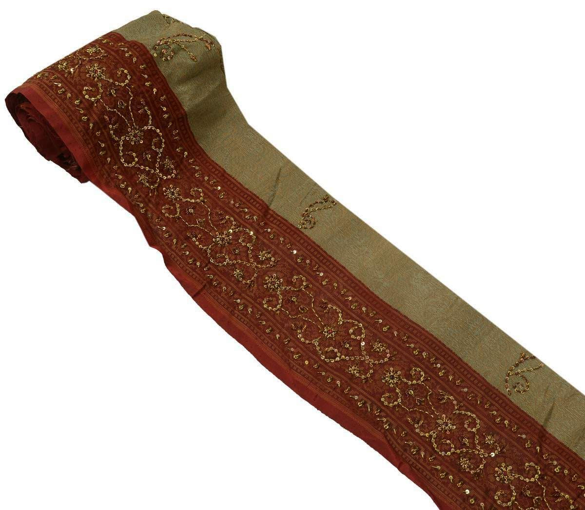 Vintage Sari Border Indian Craft Trim Woven Hand Beaded Maroon Lace Ribbon