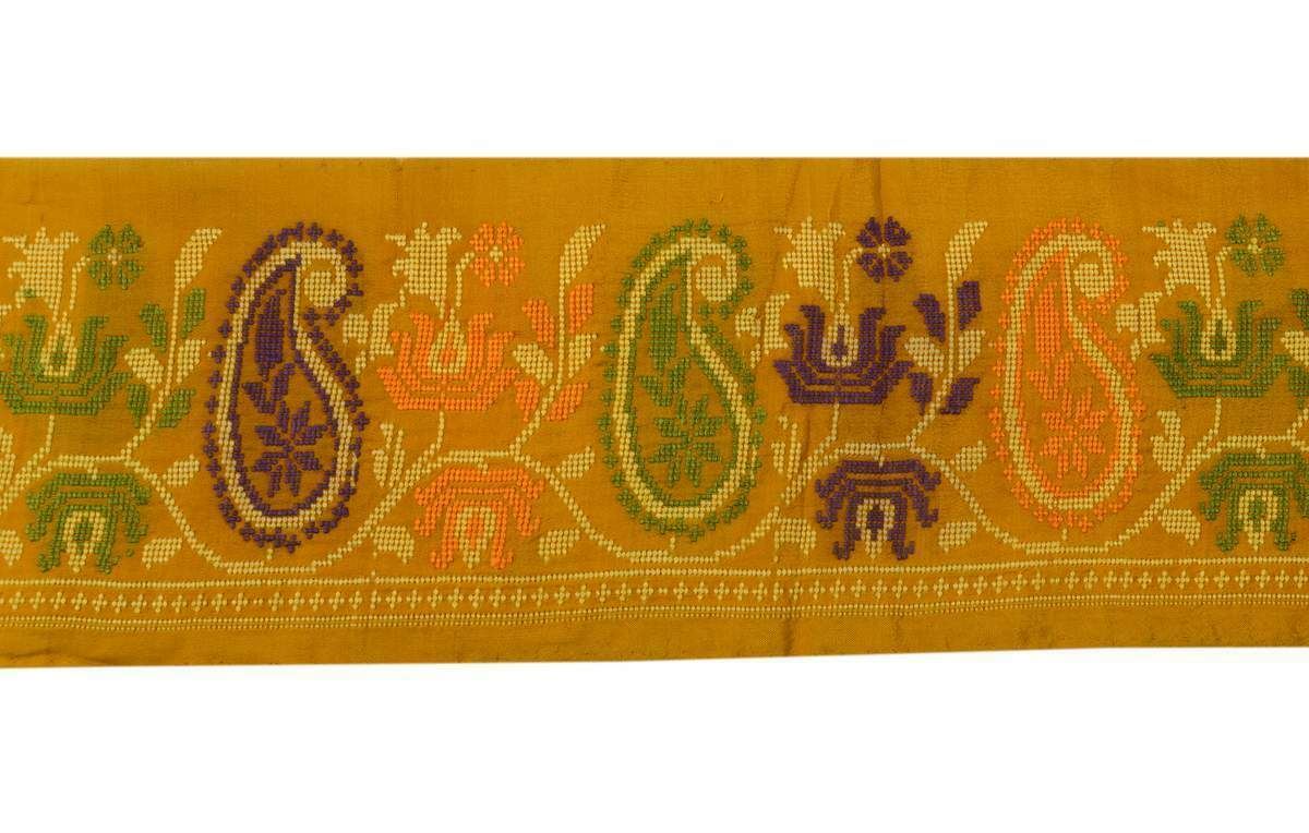 Antique Vintage Sari Border Indian Craft Trim Woven Paisley Saffron Lace Ribbon